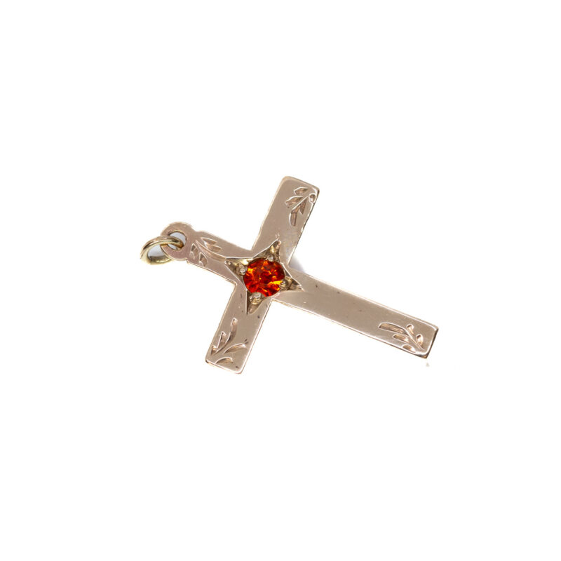 9ct Yellow Gold Orange Paste Cross Charm Pendant #5042-20