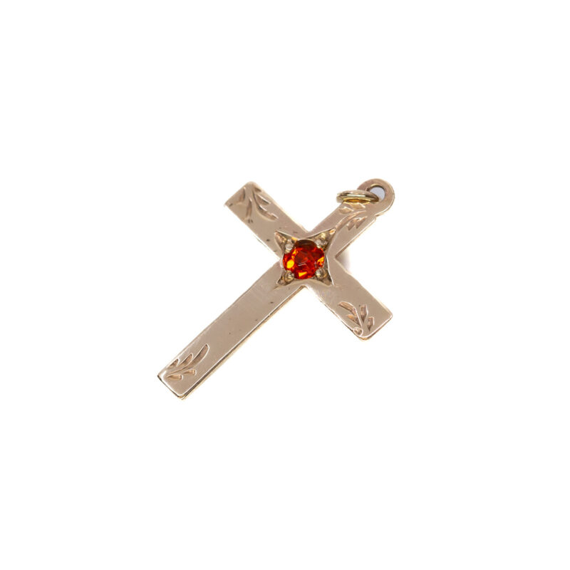 9ct Yellow Gold Orange Paste Cross Charm Pendant #5042-20