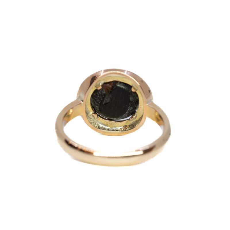 14ct Yellow Gold Cabochon Dark Green Cat's Eye Tourmaline Ring Size P #61058-1