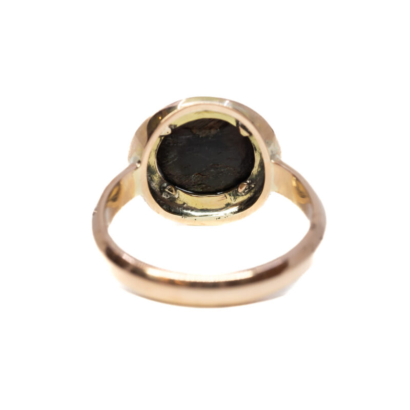 14ct Yellow Gold Cabochon Dark Green Cats Eye Tourmaline Ring Size Q #61058