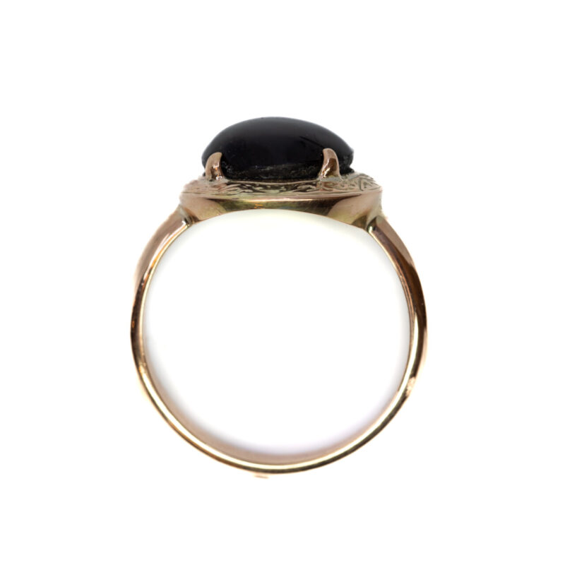 14ct Yellow Gold Cabochon Dark Green Cats Eye Tourmaline Ring Size Q #61058