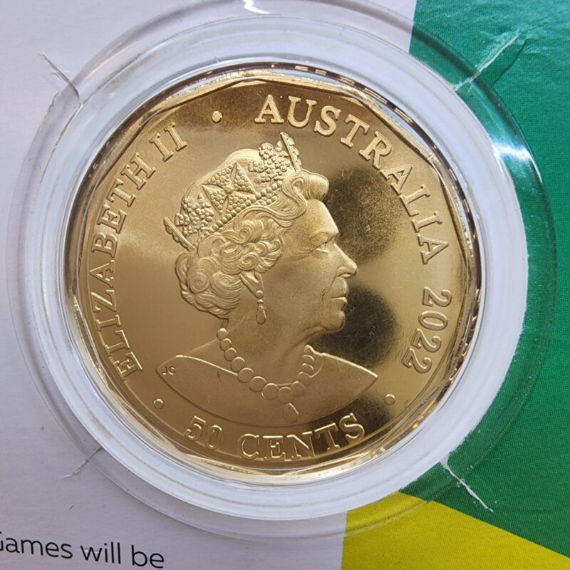 2022 UNC 50c Australian Commonwealth Games Team Gold Plated Coin Card #64459