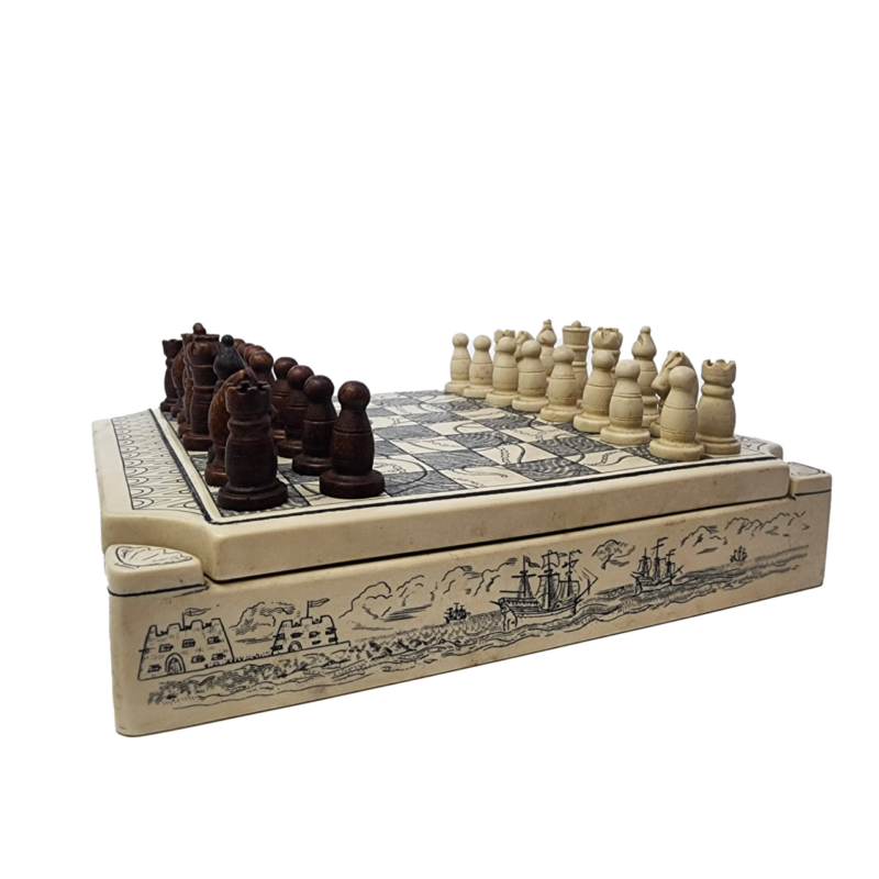 Vintage Small Travel Complete Chess Set Made in Great Britain #65160