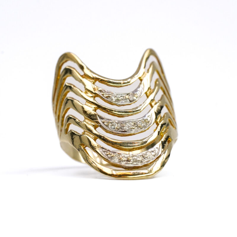 14ct Yellow Gold Wide Wave Cocktail Ring Size T #64369