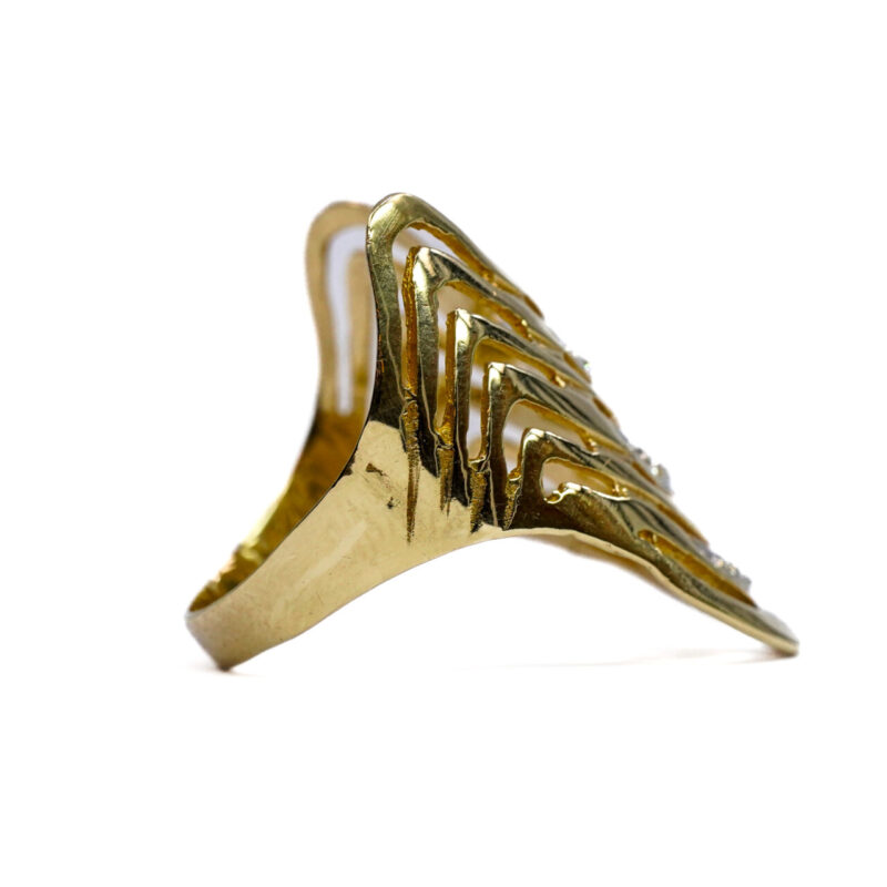 14ct Yellow Gold Wide Wave Cocktail Ring Size T #64369