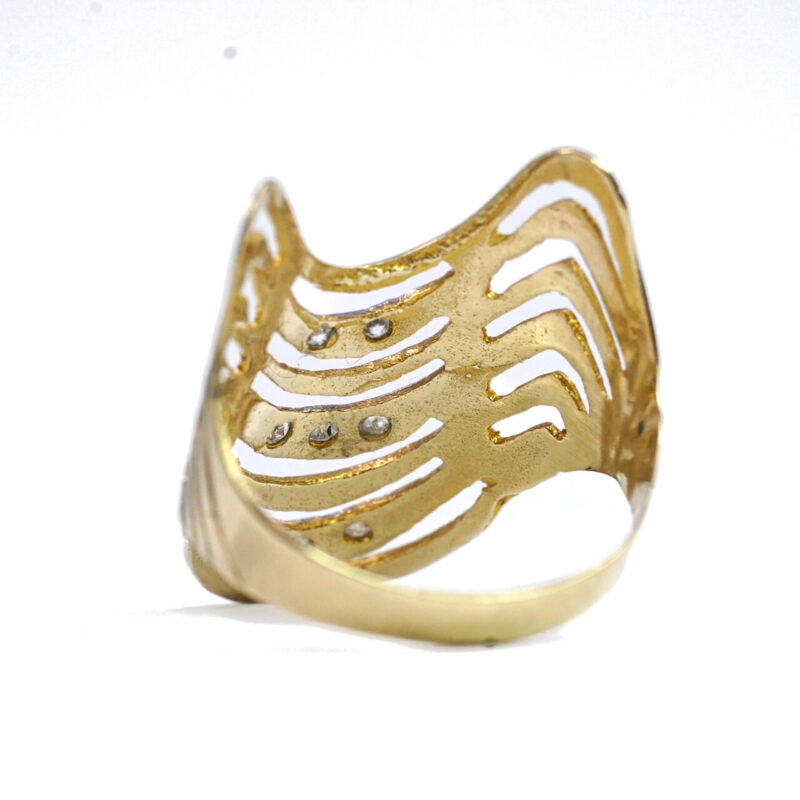 14ct Yellow Gold Wide Wave Cocktail Ring Size T #64369