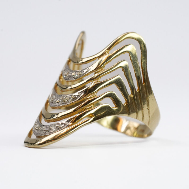 14ct Yellow Gold Wide Wave Cocktail Ring Size T #64369