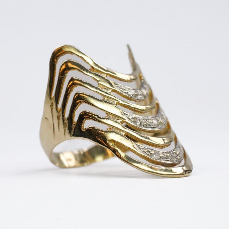 14ct Yellow Gold Wide Wave Cocktail Ring Size T #64369