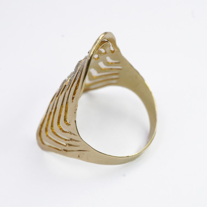 14ct Yellow Gold Wide Wave Cocktail Ring Size T #64369