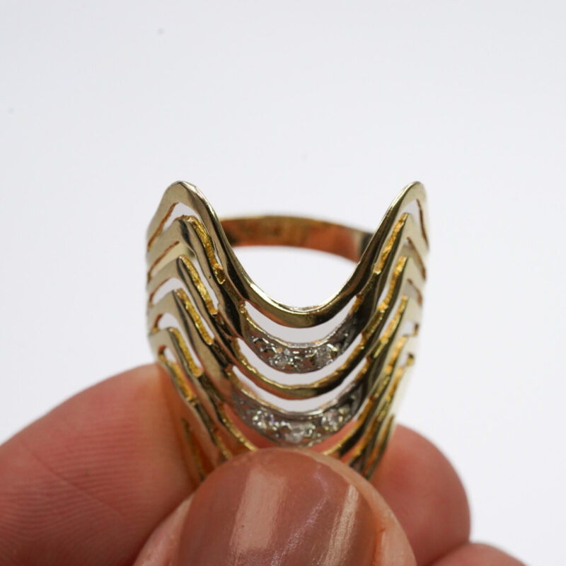 14ct Yellow Gold Wide Wave Cocktail Ring Size T #64369