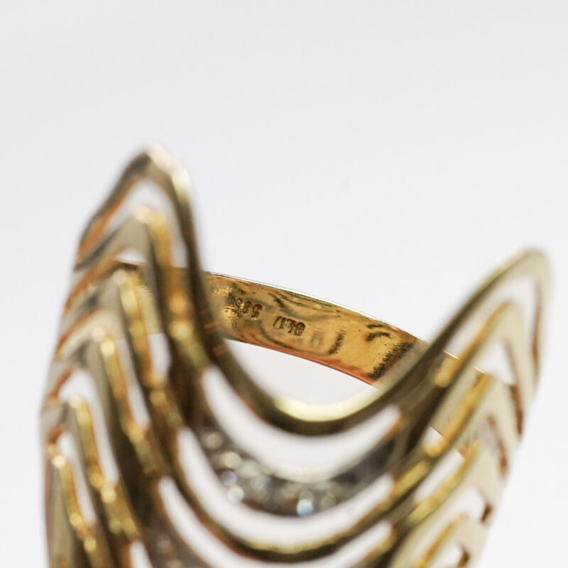 14ct Yellow Gold Wide Wave Cocktail Ring Size T #64369