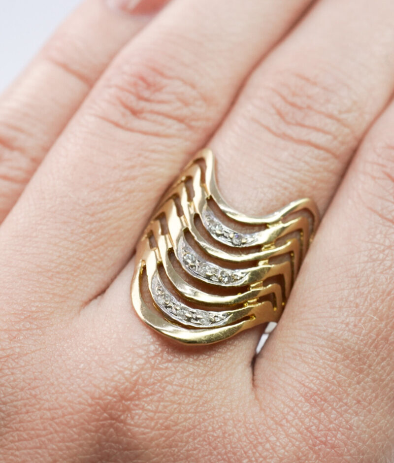 14ct Yellow Gold Wide Wave Cocktail Ring Size T #64369