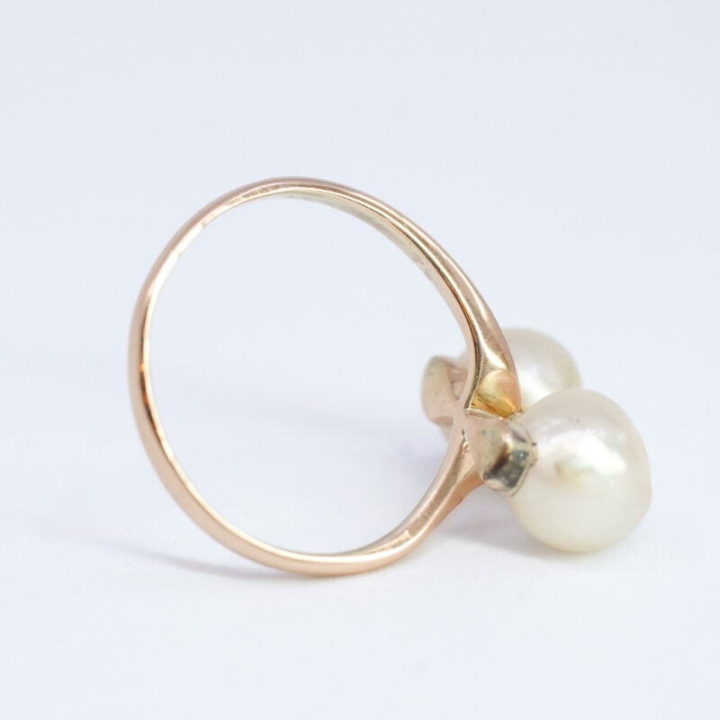 14ct Yellow Gold Double Pearl Cocktail Ring Size J #5042-3