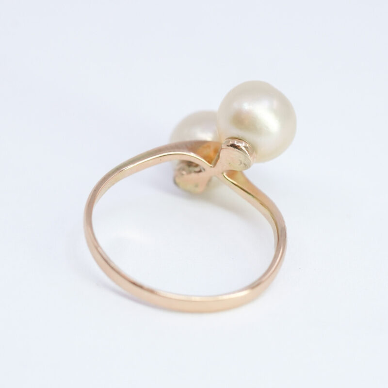 14ct Yellow Gold Double Pearl Cocktail Ring Size J #5042-3