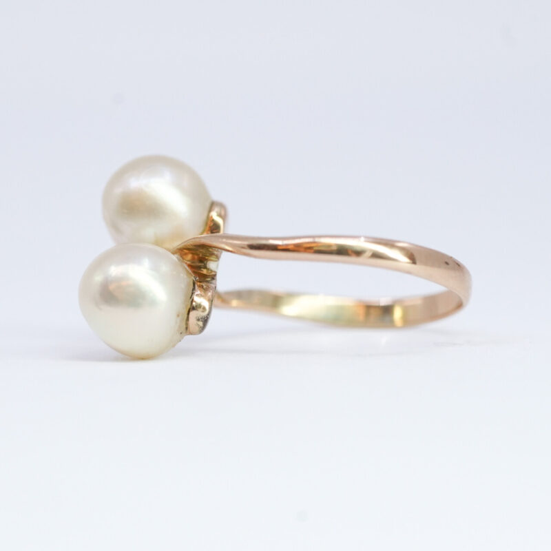 14ct Yellow Gold Double Pearl Cocktail Ring Size J #5042-3