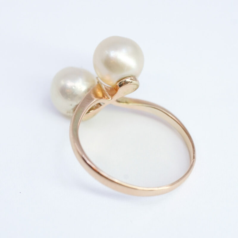 14ct Yellow Gold Double Pearl Cocktail Ring Size J #5042-3