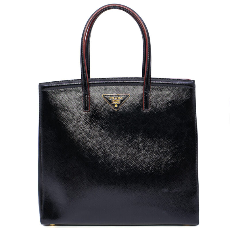 Prada Black Saffiano Vernice Leather Tote Bag #64554