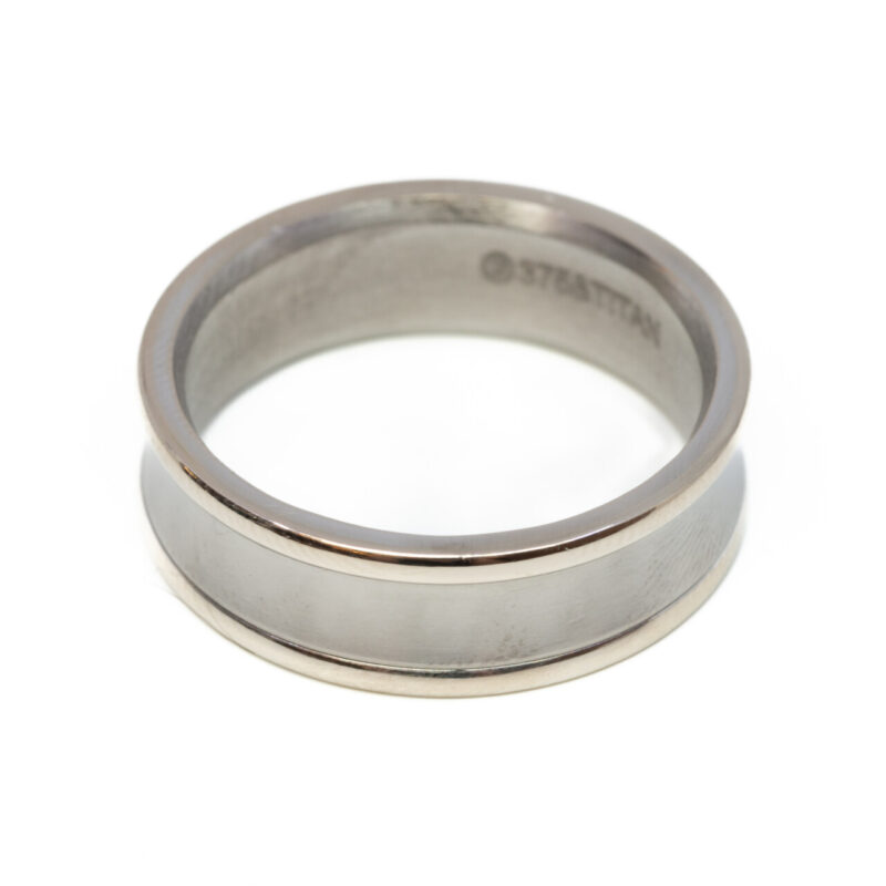 Titanium & 9ct White Gold Band Ring Size R #64903