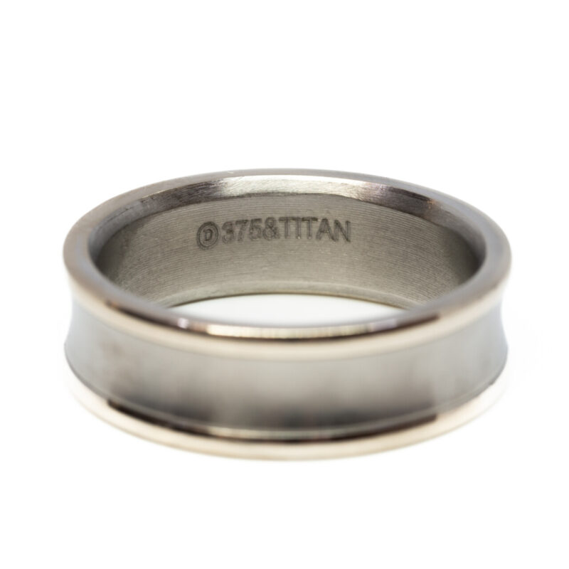 Titanium & 9ct White Gold Band Ring Size R #64903