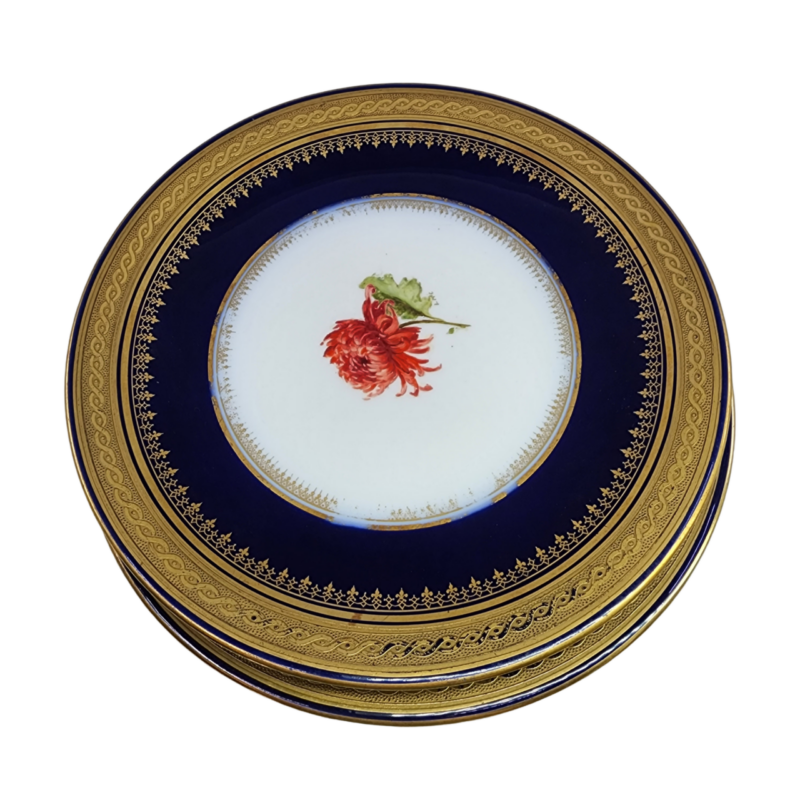 Bernadaud Limoges France Cobalt Blue & Gold Gilt Trim Small Plates 21.5cm / 8.5in #12577