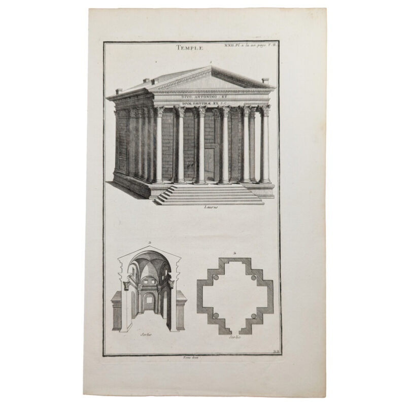 Domenico De Rossi Antique Architecture Bookplate C/1750 Temple #64832