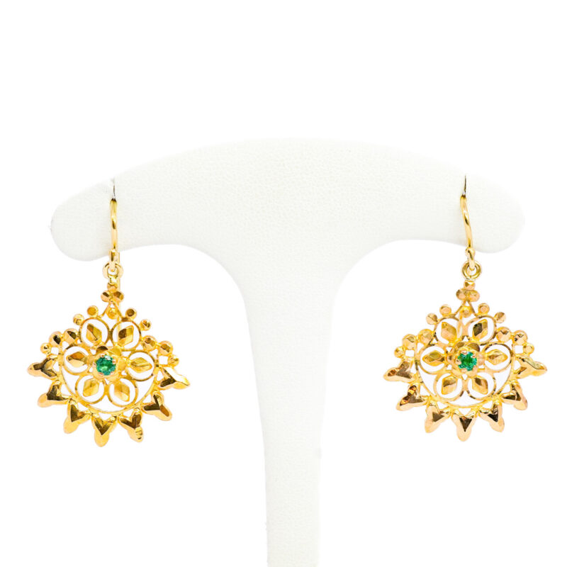 22ct Yellow Gold Emerald Earrings with 18ct Yellow Gold Hooks #62884