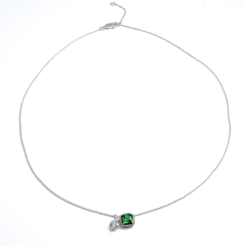 Sterling Silver Green & White Cubic Zirconia Necklace 48cm #64678