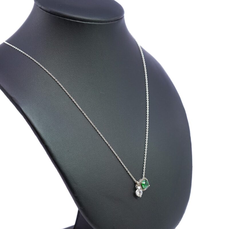 Sterling Silver Green & White Cubic Zirconia Necklace 48cm #64678