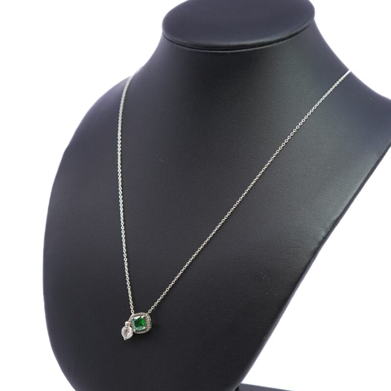 Sterling Silver Green & White Cubic Zirconia Necklace 48cm #64678