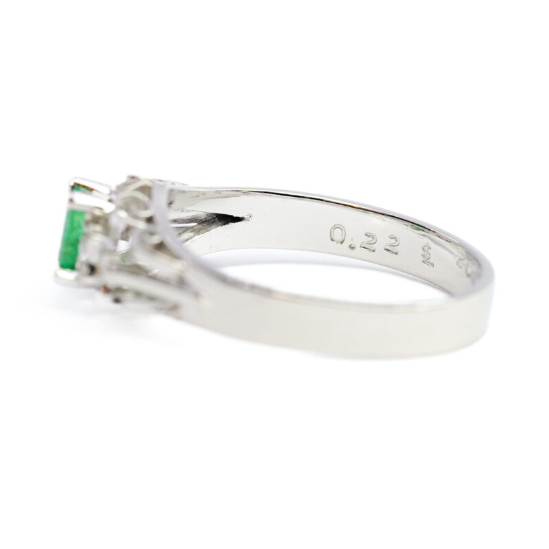 Platinum Rectangular Natural Emerald & Diamond Ring Size L #1074-3