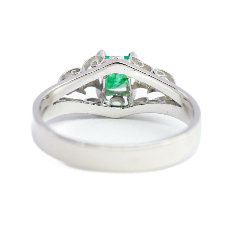 Platinum Rectangular Natural Emerald & Diamond Ring Size L #1074-3