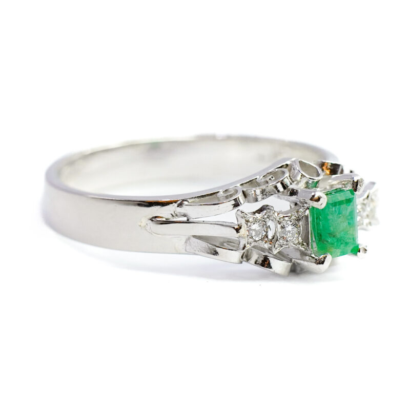 Platinum Rectangular Natural Emerald & Diamond Ring Size L #1074-3