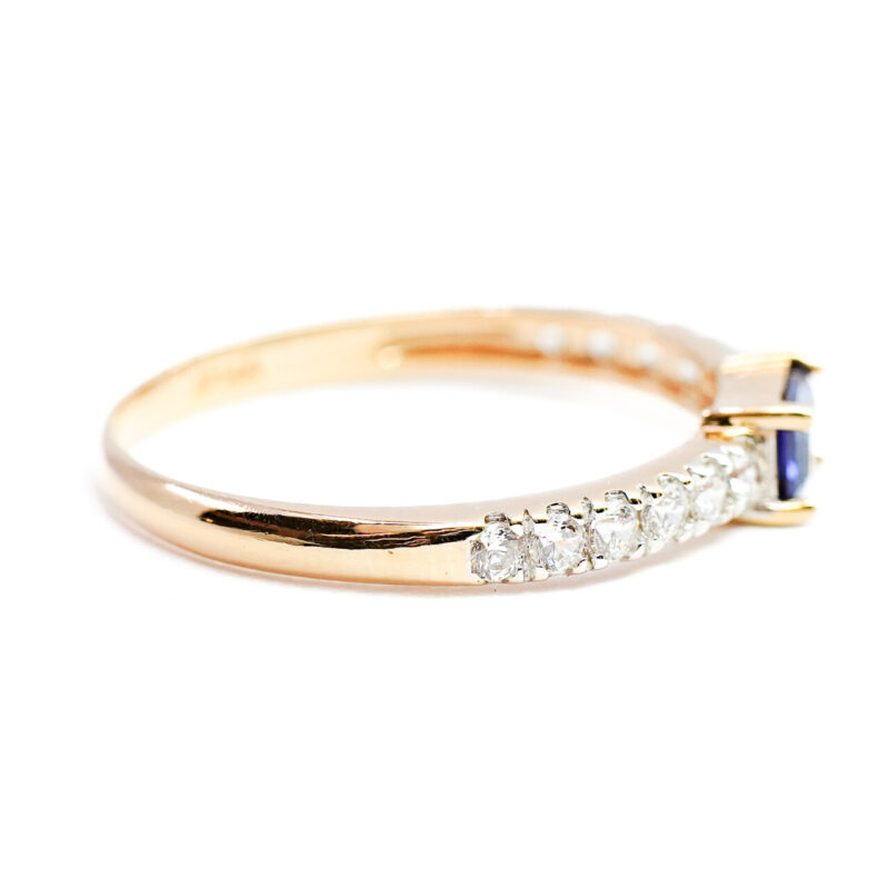 9ct Yellow Gold Sapphire & CZ Ring Size O #64532