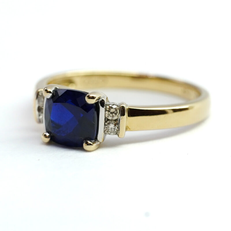 9ct Yellow Gold Created Sapphire & Diamond Ring Size K #64530