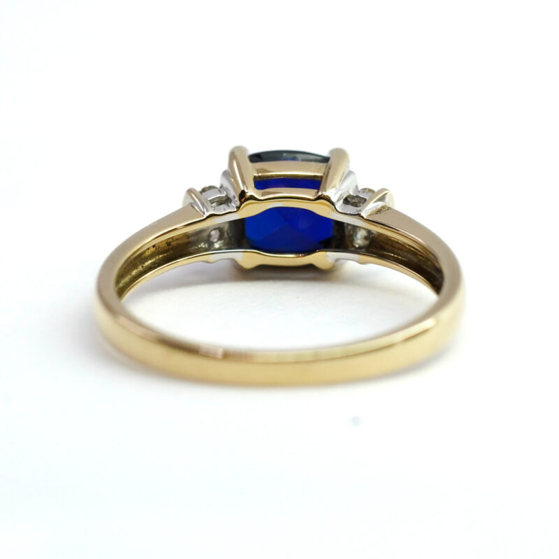 9ct Yellow Gold Created Sapphire & Diamond Ring Size K #64530