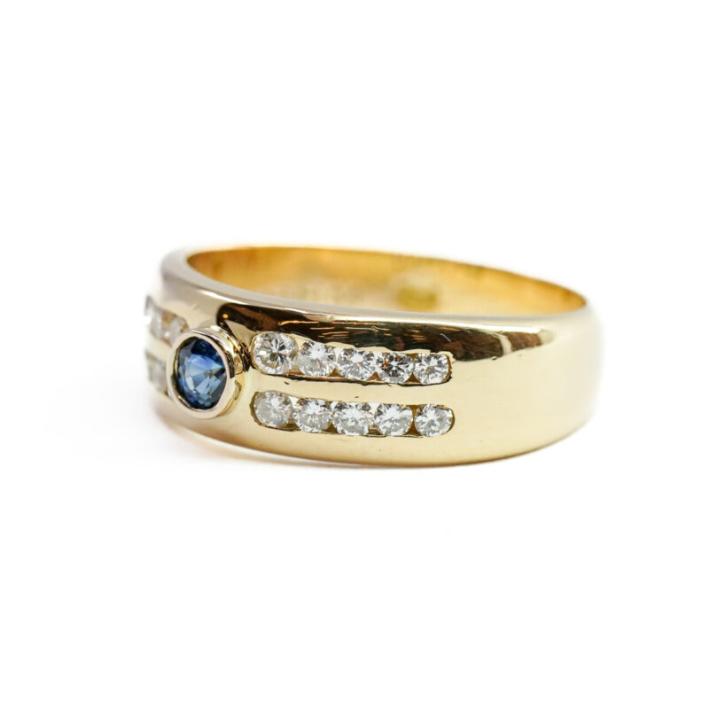 18ct Yellow Gold Sapphire & Diamond Band Ring Size O #63935