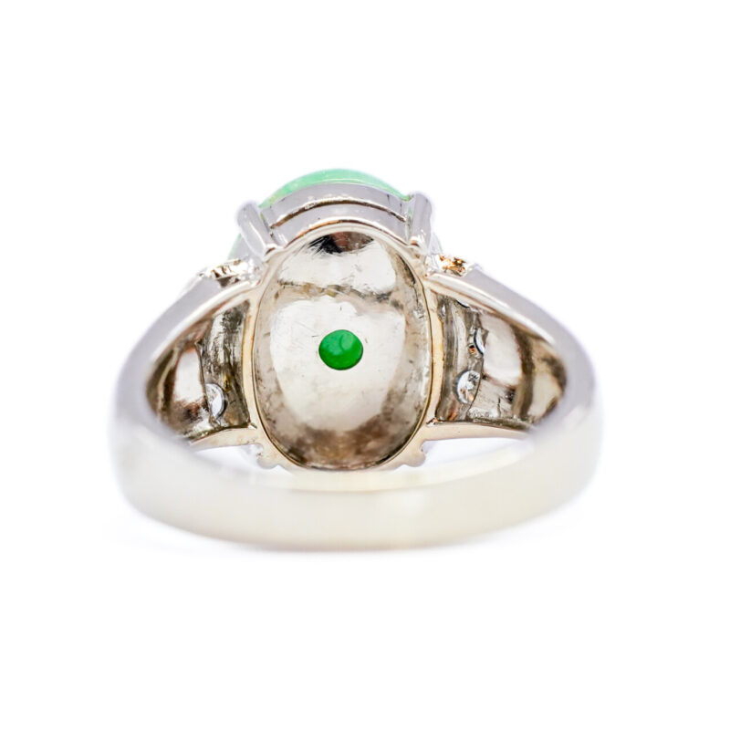 18CT White Gold Jade & Diamond Ring Size N #64503