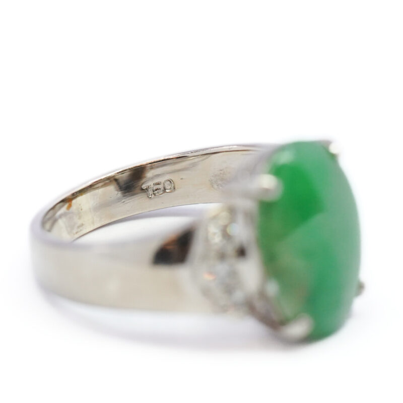 18CT White Gold Jade & Diamond Ring Size N #64503