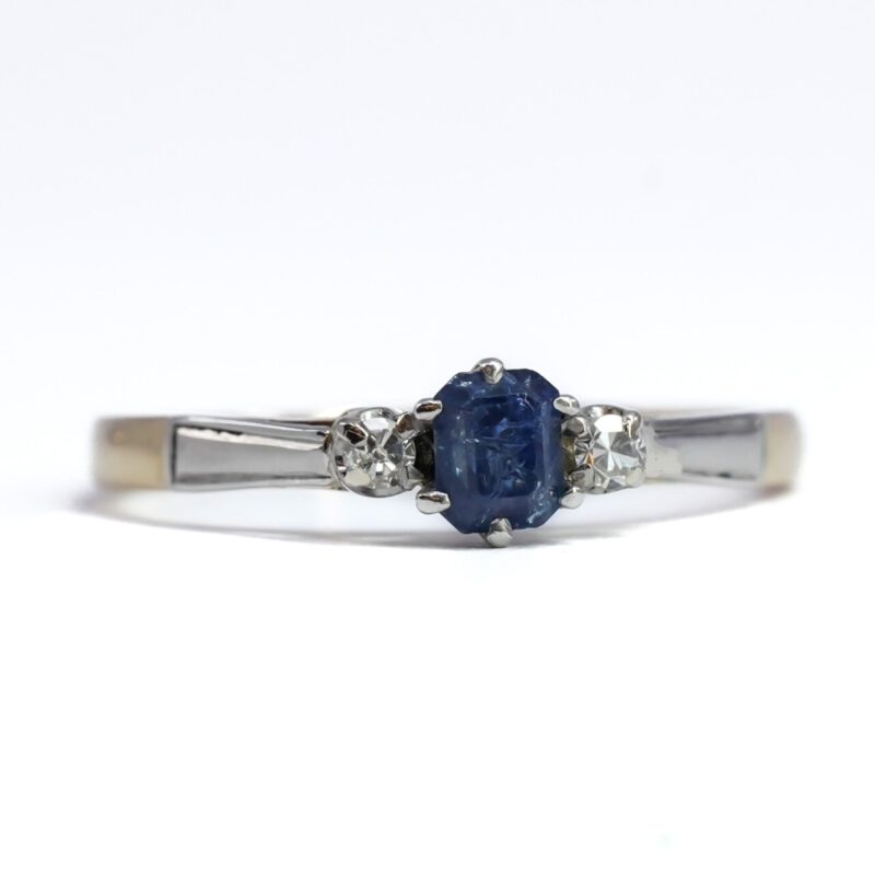 Vintage 18ct Yellow Gold Sapphire & Diamond Ring Size M #64846