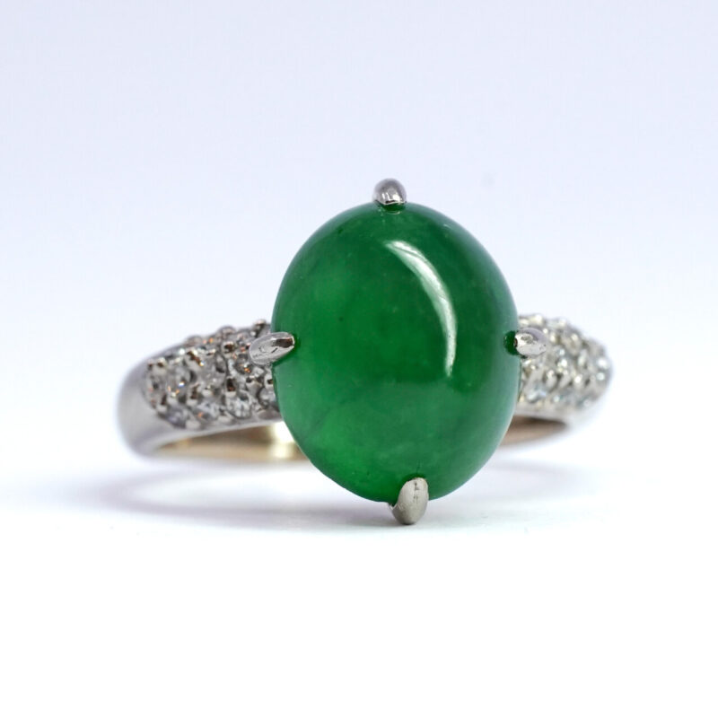 18ct White Gold Jade & Diamond Ring Size L1/2 #64506