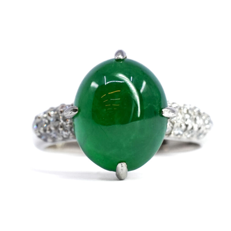 18ct White Gold Jade & Diamond Ring Size L1/2 #64506