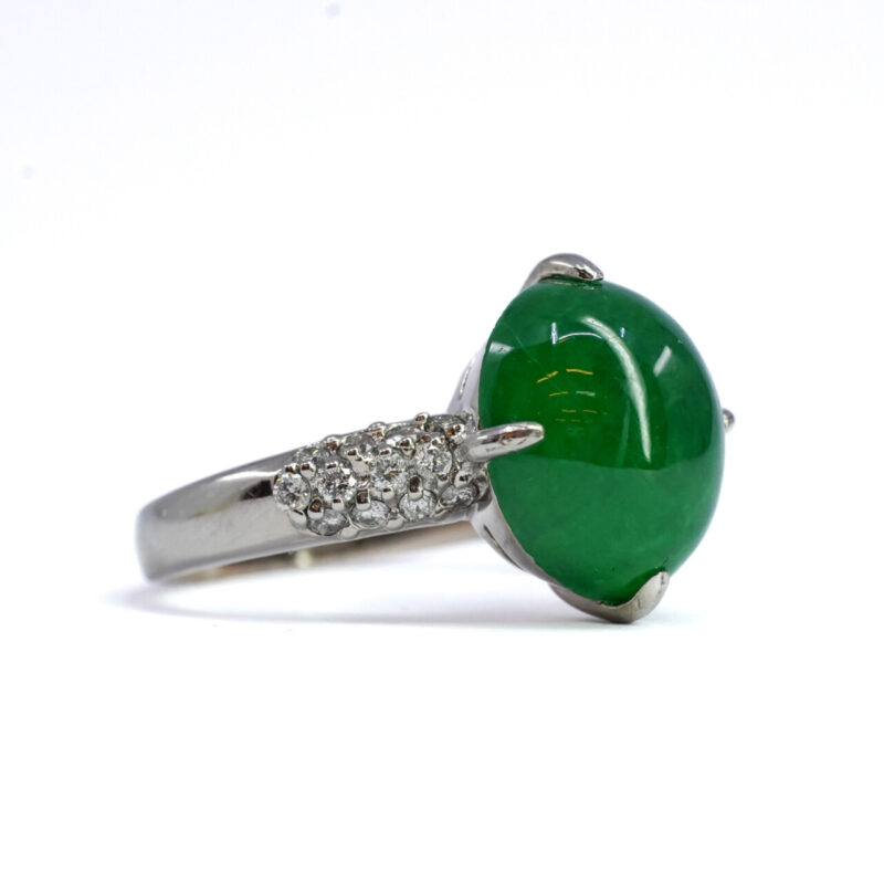 18ct White Gold Jade & Diamond Ring Size L1/2 #64506