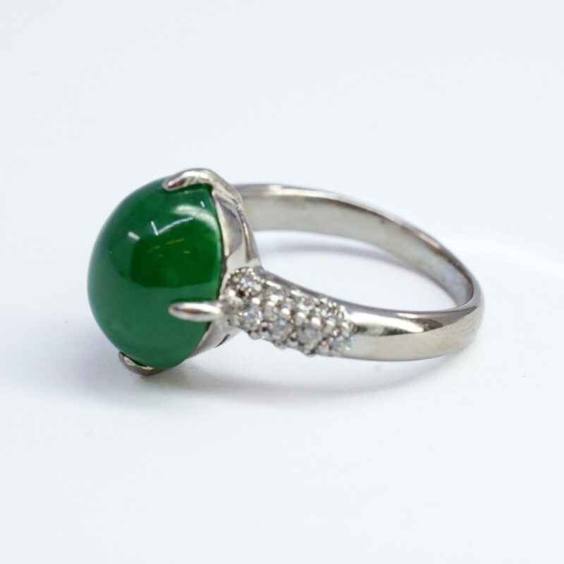 18ct White Gold Jade & Diamond Ring Size L1/2 #64506