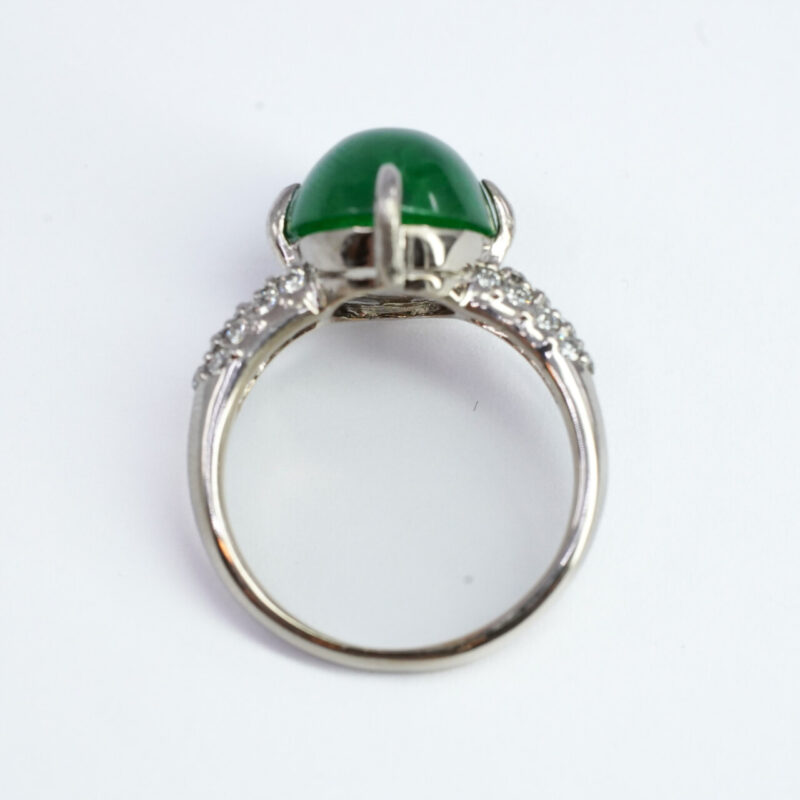 18ct White Gold Jade & Diamond Ring Size L1/2 #64506