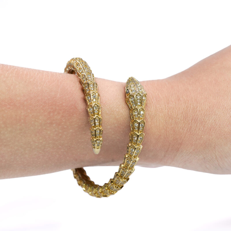 Gold-Plated Hinged Snake Bangle with Diamantes #64987