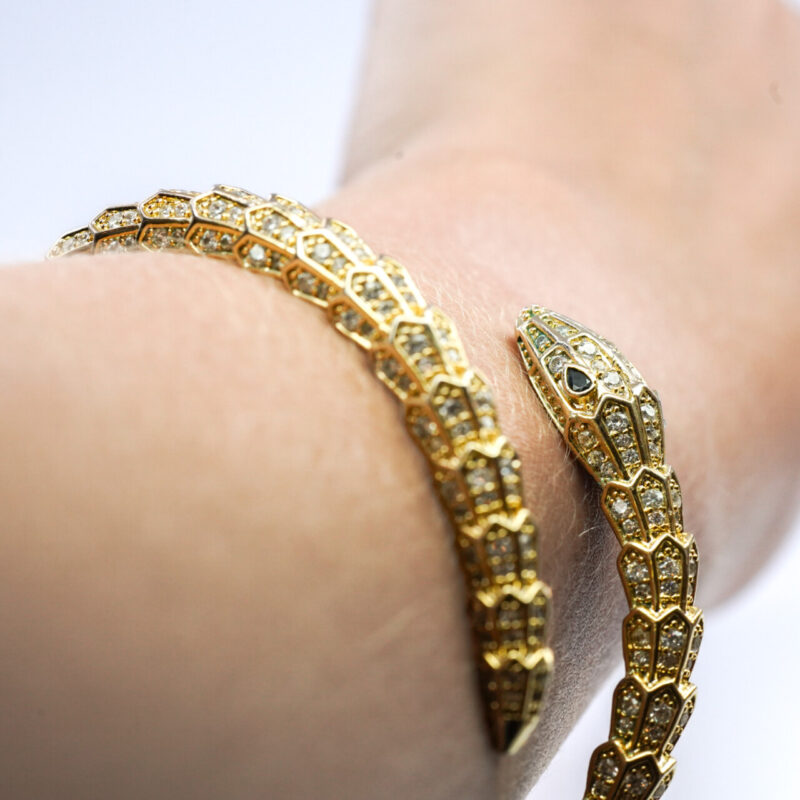 Gold-Plated Hinged Snake Bangle with Diamantes #64987