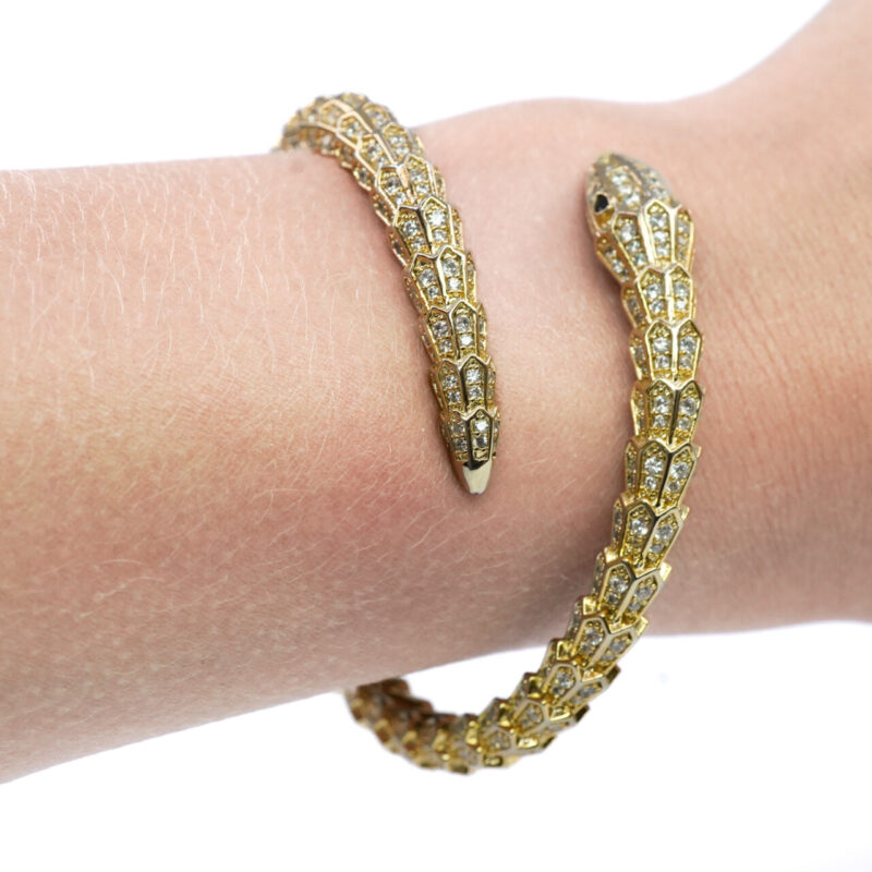 Gold-Plated Hinged Snake Bangle with Diamantes #64987