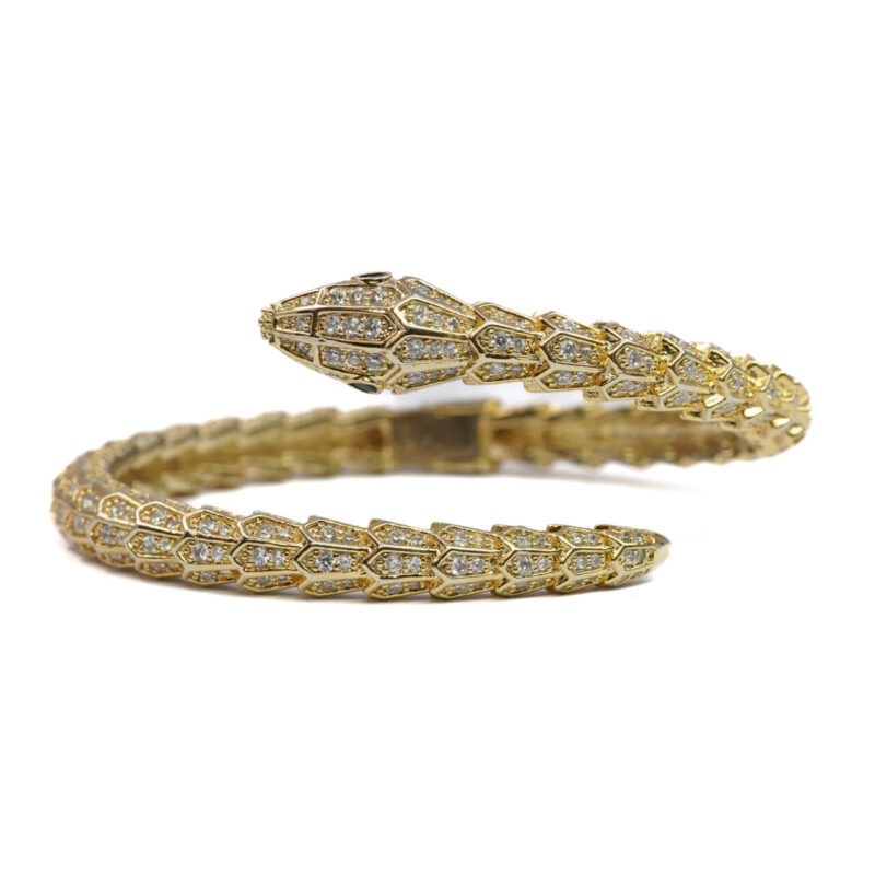 Gold-Plated Hinged Snake Bangle with Diamantes #64987