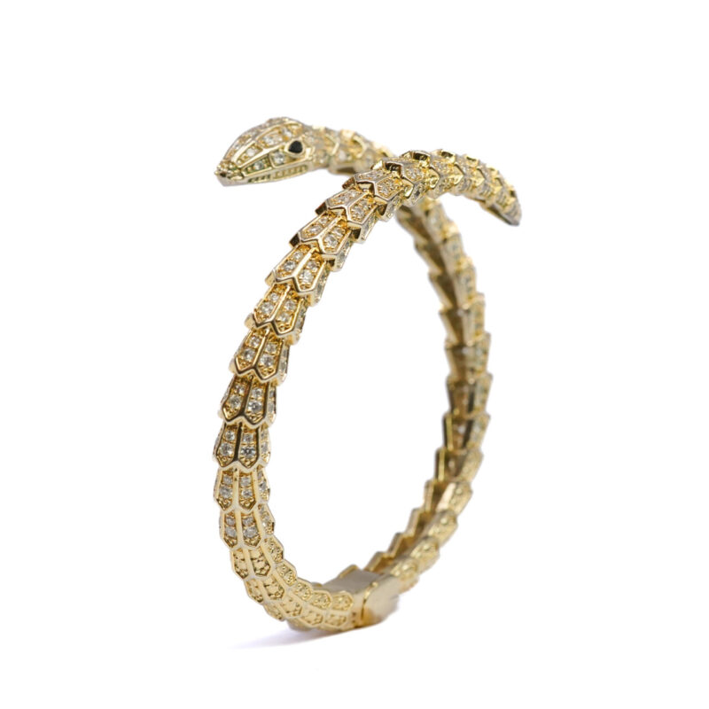 Gold-Plated Hinged Snake Bangle with Diamantes #64987