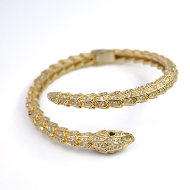 Gold-Plated Hinged Snake Bangle with Diamantes #64987